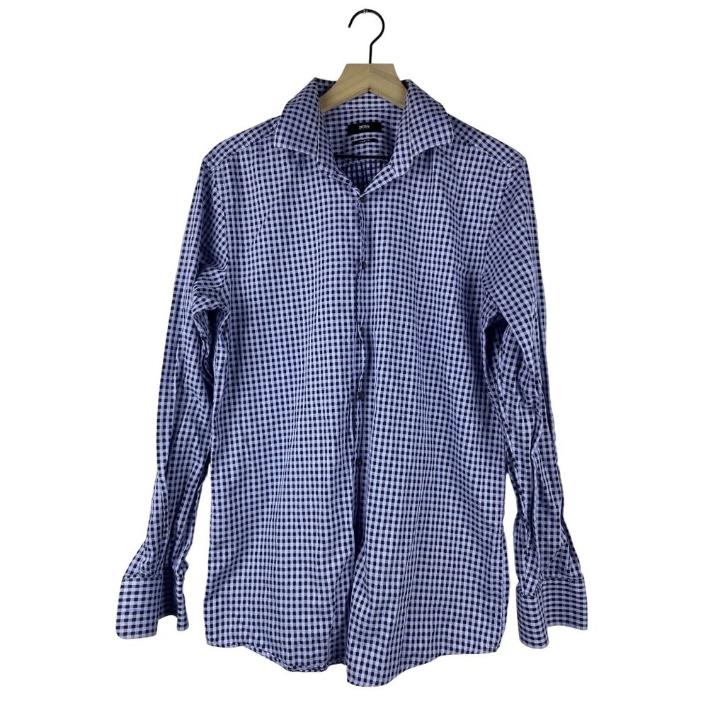 Boss Hugo Boss Cotton Button Down Shirt Men's 16.5L Blue Dress Shirt Designer
